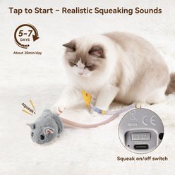 Migipaws Interactive 360 Degree Rolling & Spin Waggle Tail with Mouse Sound And Catnip 1.0 Migimouse Cat Toy, Grey slide 2 of 7