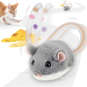 Migipaws Rechargeable Interactive 360 Degree Rolling & Spin Waggle Tail with Mouse Sound And Catnip 1.0 Migimouse Plush Cat Toy, Grey