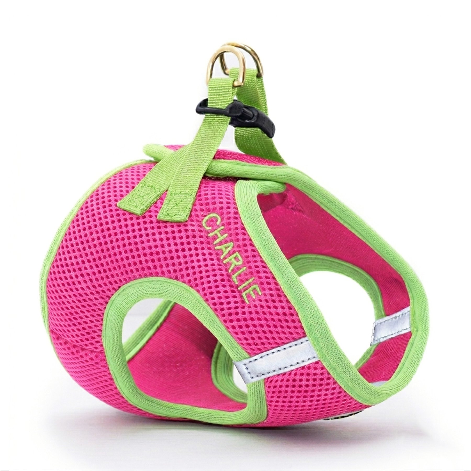 Up Country Personalized Step-In Vest Dog Harness, Pink/Lime, Small: 14 to 16-in chest