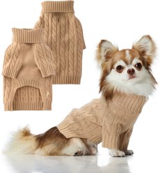 Pet Passion Gable The Cable Knit Wool Cashmere Dog Sweater, Camel, XXX-Small
