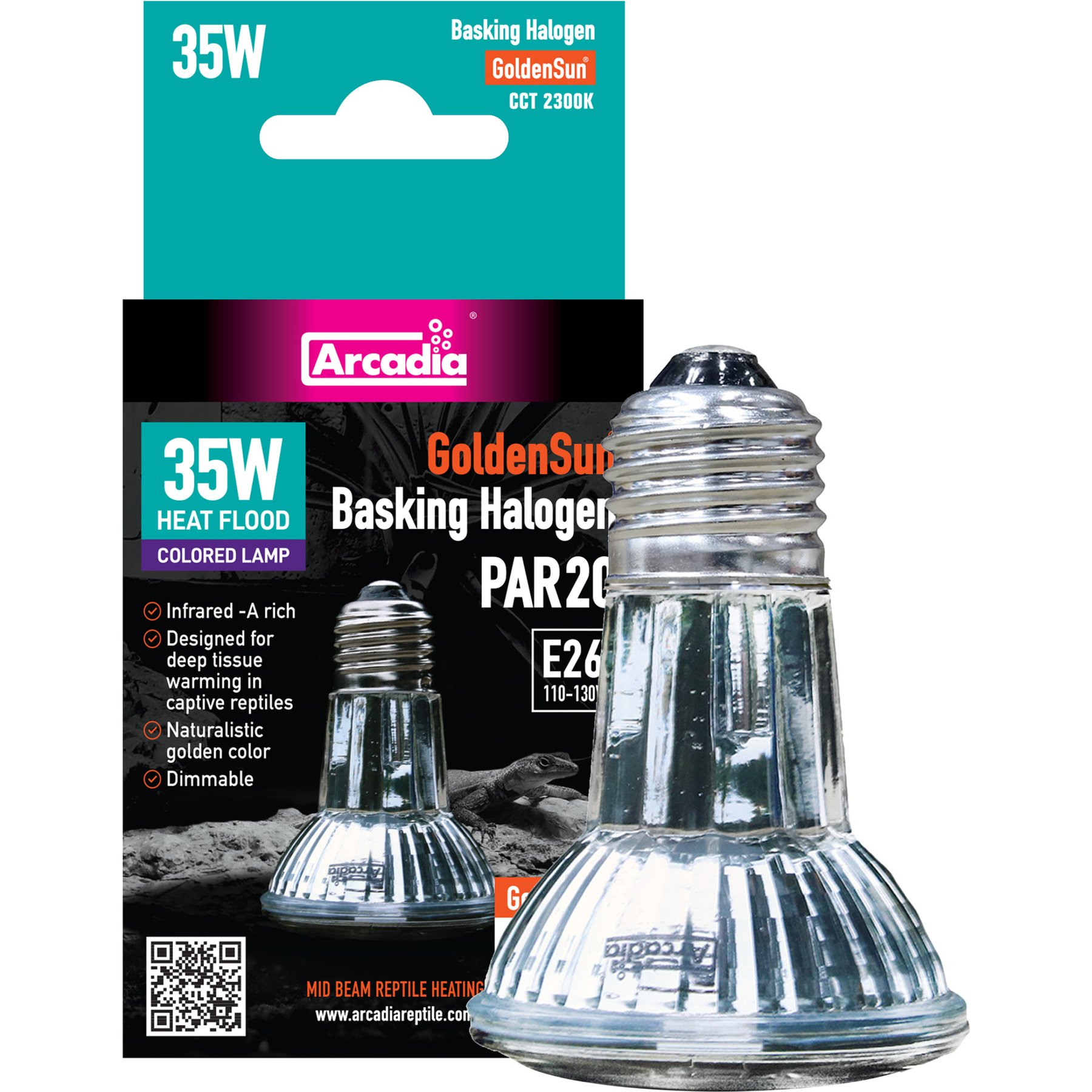 Arcadia Reptile GoldenSun Reptile Halogen Heat Lamp, 35-watt, 2 count