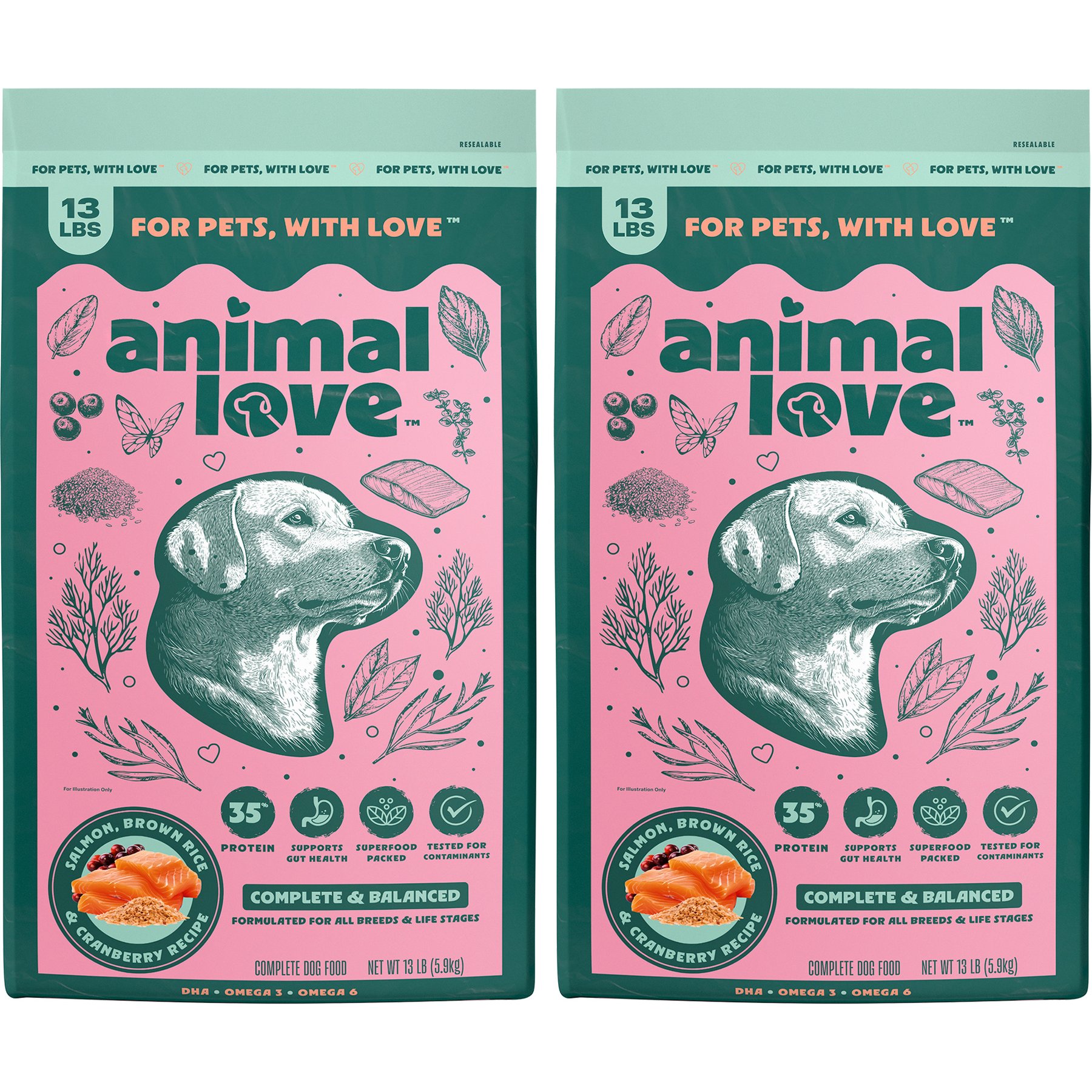 Animal Love All Life Stages High Protein Real Salmon, Brown Rice & Cranberry Dry Dog Food, 26-lb bundle