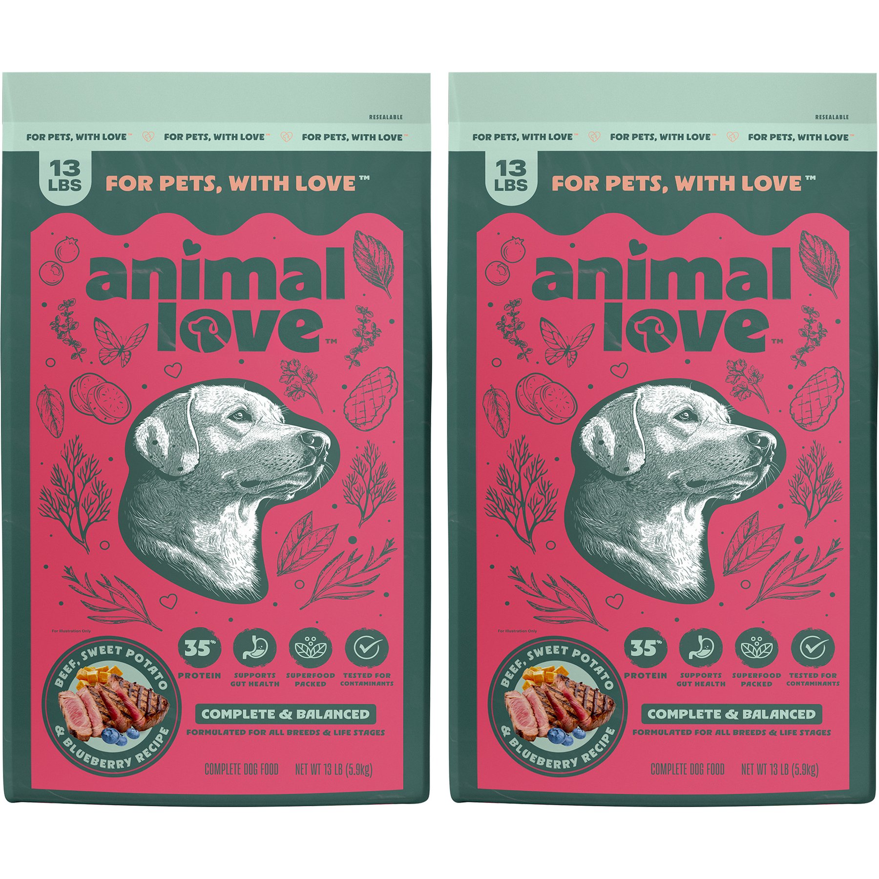 Animal Love All Life Stages High Protein Real Beef, Sweet Potato & Blueberry Dry Dog Food, 26-lb bundle