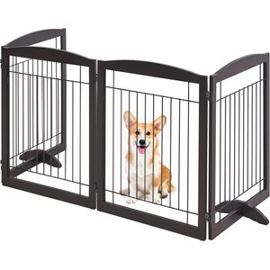 Yaheetech 4-Panel Metal Dog Gate Dog Exercise Playpen, 32-in H, Espresso