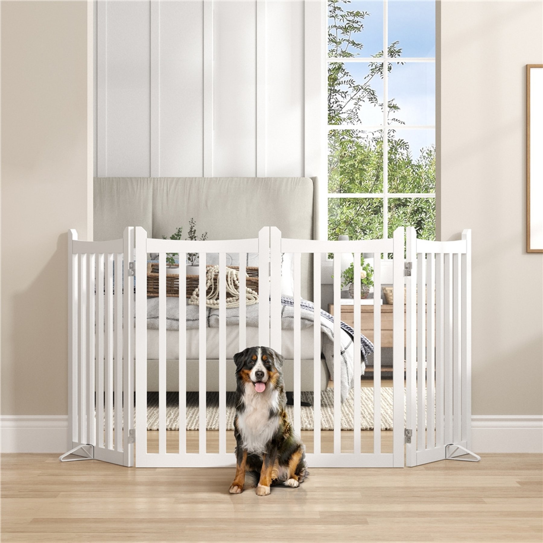 Yaheetech Foldable Dog Gate Playpen, White, 4-Panel, 36-in