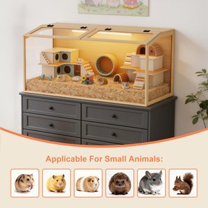 Wisfor Chewy-Proof Wooden Hamster Cage, Clear, 39.37 x 19.69 x 19.69-in