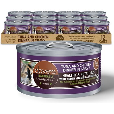 Dave's Pet Food Dave's Pet Food Naturally Healthy Tuna & Chicken Dinner in Gravy Grain-Free Wet Cat Food, 3-oz can, case of 12