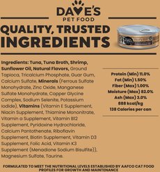 Dave's Pet Food Naturally Healthy Grain-Free Grilled Tuna & Shrimp Dinner in Gravy Wet Cat Food, 5.5-oz can, case of 12 slide 2 of 7