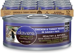 Dave's Pet Food Saucey Pate Chicken & Turkey Recipe Grain-Free Canned Wet Cat Food, 5.5-oz can, case of 12