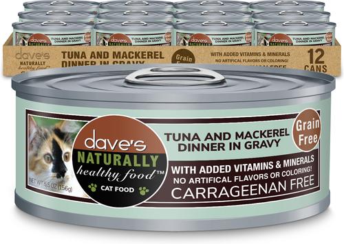 Dave's Pet Food Naturally Healthy Grain-Free Grilled Tuna & Mackerel Dinner in Gravy Wet Cat Food