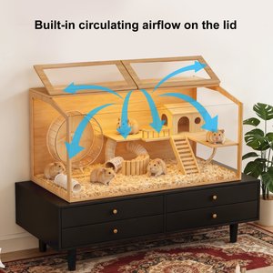 Wisfor Chewy-Proof Wooden Hamster Cage, Clear, 39.37 x 19.69 x 19.69-in