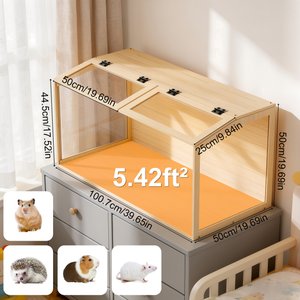 Wisfor Chewy-Proof Wooden Hamster Cage, Clear, 39.37 x 19.69 x 19.69-in