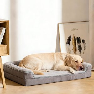Furhaven Orthopedisch hondenbed voor grote honden met afneembare kussens en wasbare hoes, voor honden tot 43 kg; imitatiebont en fluweel, bankstijl, grijs (Smoke Grey), Jumbo (XL