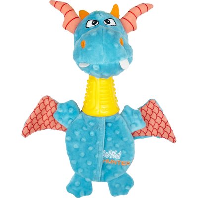 Gigwi Gigwi Wild Hunter Dinosaur TPR Chew Neck Squeaky Plush Dog Toy, Blue