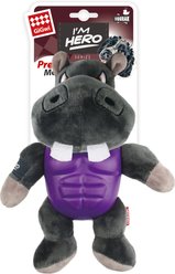 Gigwi Armor Warrior Hippo Design Squeaky Plush Dog Toy, Grey