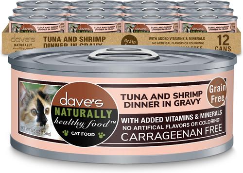 Dave's Pet Food Naturally Healthy Grain-Free Grilled Tuna & Shrimp Dinner in Gravy Wet Cat Food