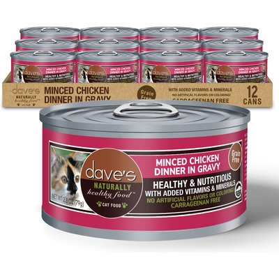 Dave's Pet Food Dave's Pet Food Minced Chicken Dinner in Gravy Recipe Wet Cat Food, 2.8-oz can, case of 12