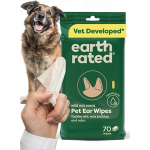Earth Rated Vet-Developed Hypoallergenic Pet Ear Wipes Wild Oat Scent, 70 count
