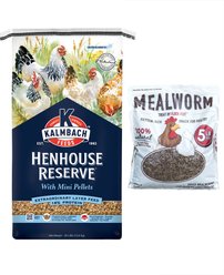 Kalmbach Feeds All Natural Henhouse Reserve Premium Layer Chicken Feed, 30-lb bag + Flock Fest Dried Mealworms Adult Poultry Treats, 5-lb bag