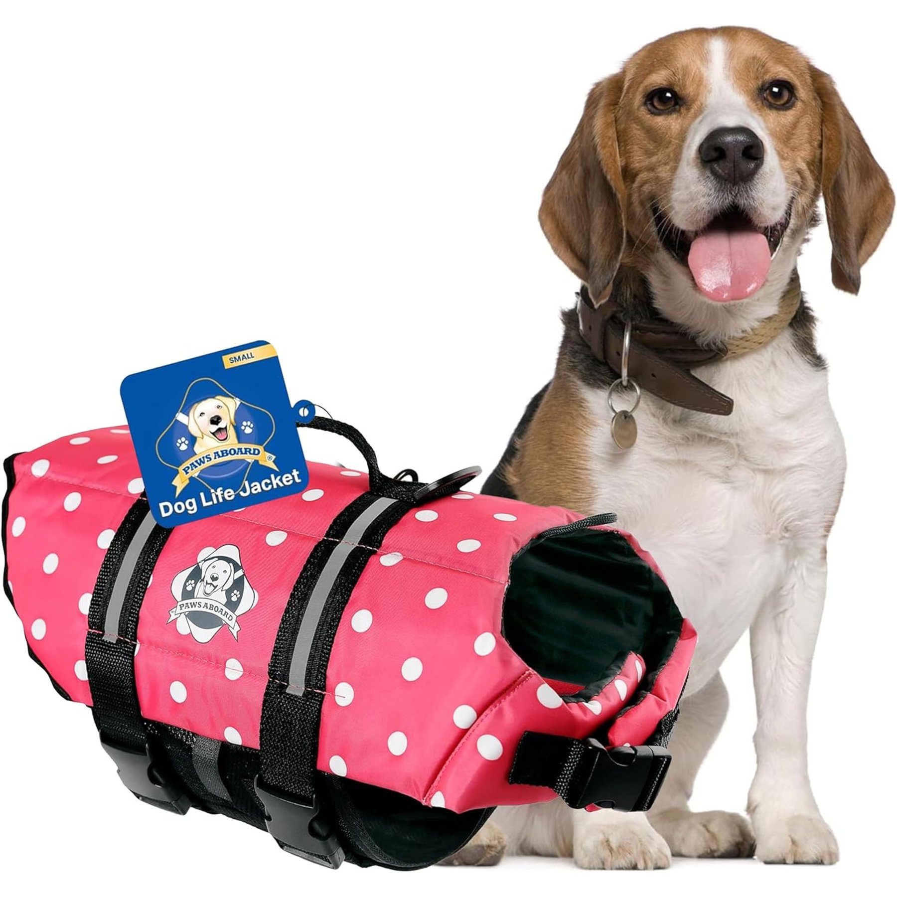 Paws Aboard Pink Polka Dot Dog Life Jacket, Small