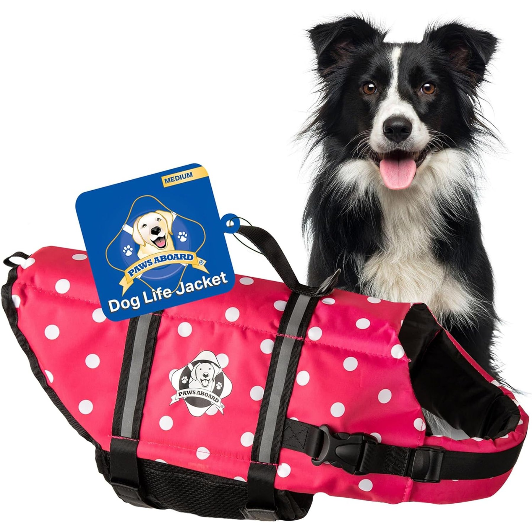 Paws Aboard Pink Polka Dot Dog Life Jacket, Medium