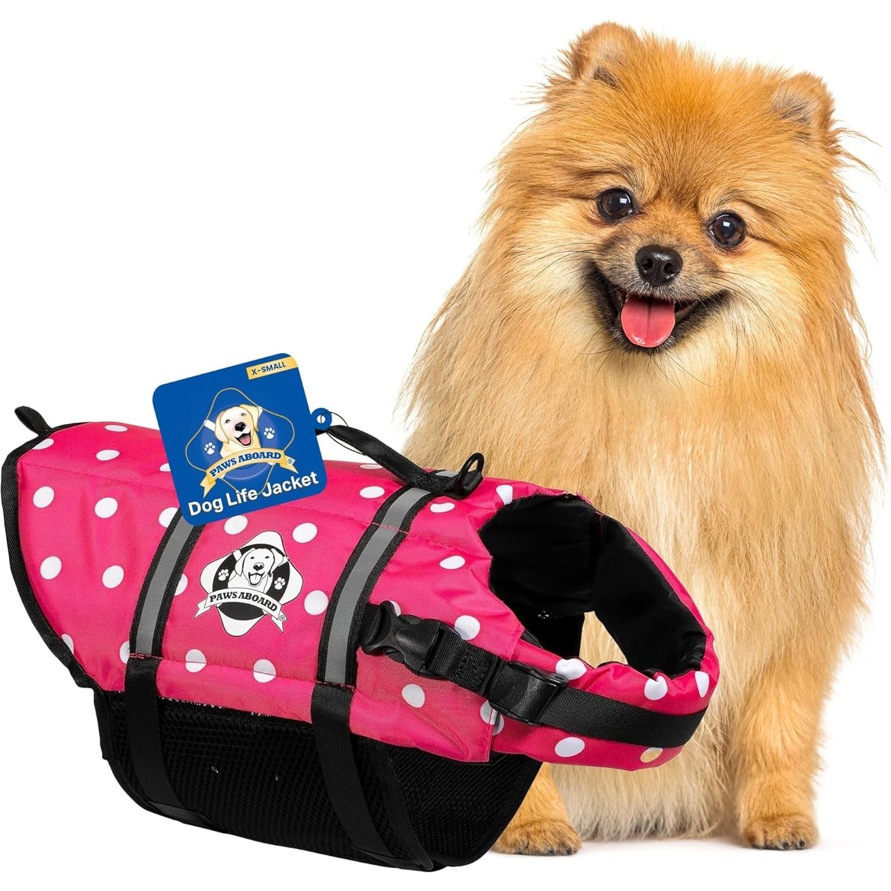 Paws Aboard Pink Polka Dot Dog Life Jacket, X-Small