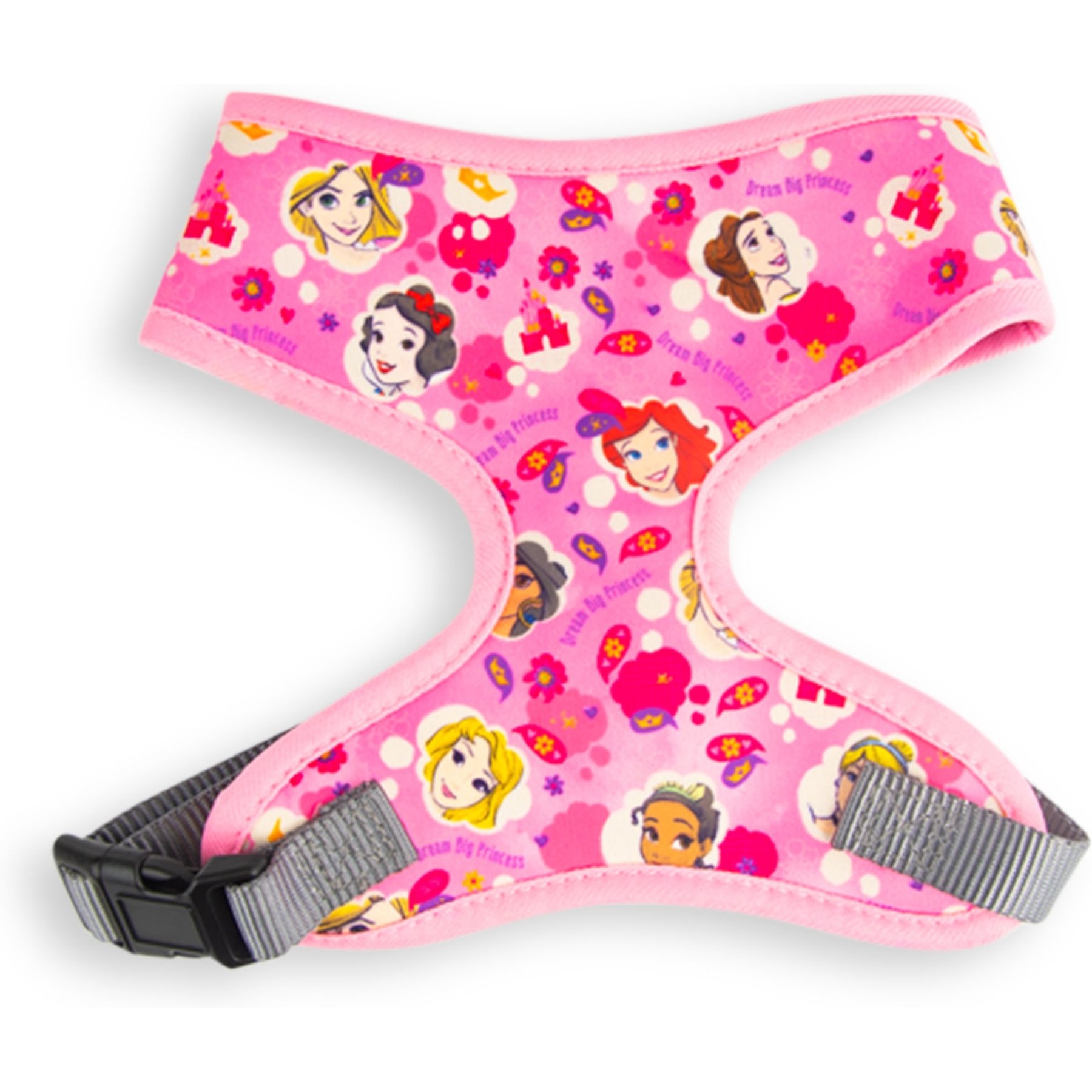 Buckle-Down Disney Dream Big Princess Face & Icons Collage Pinks Dog Harness, Multicolor, Medium: 17 to 21-in chest
