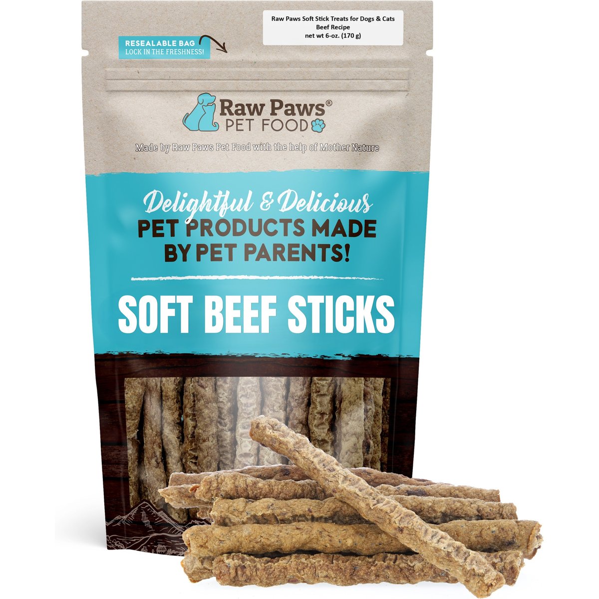 Raw Paws Beef Recipe Grain-Free Soft Stick Dog & Cat Treats, 6-oz bag