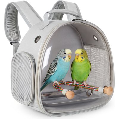 Halinfer Halinfer Clear Space Capsule Bubble Window Cockatiel Backpack Carrier with Standing Perch & Metal Tray, 2-lb bag, Grey