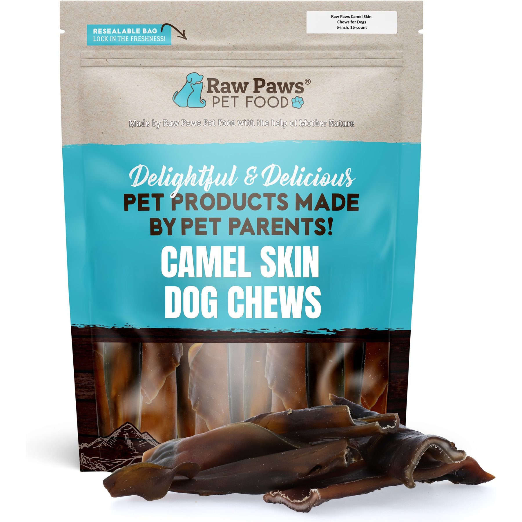 Raw Paws 6-inch Rawhide-Free Camel Skin Dog Chew Treats, 15 count
