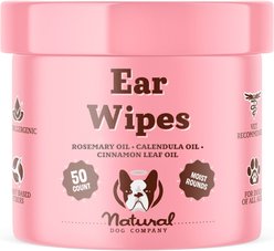 Natural Dog Company Ear Dog Grooming Wipes, 50 count