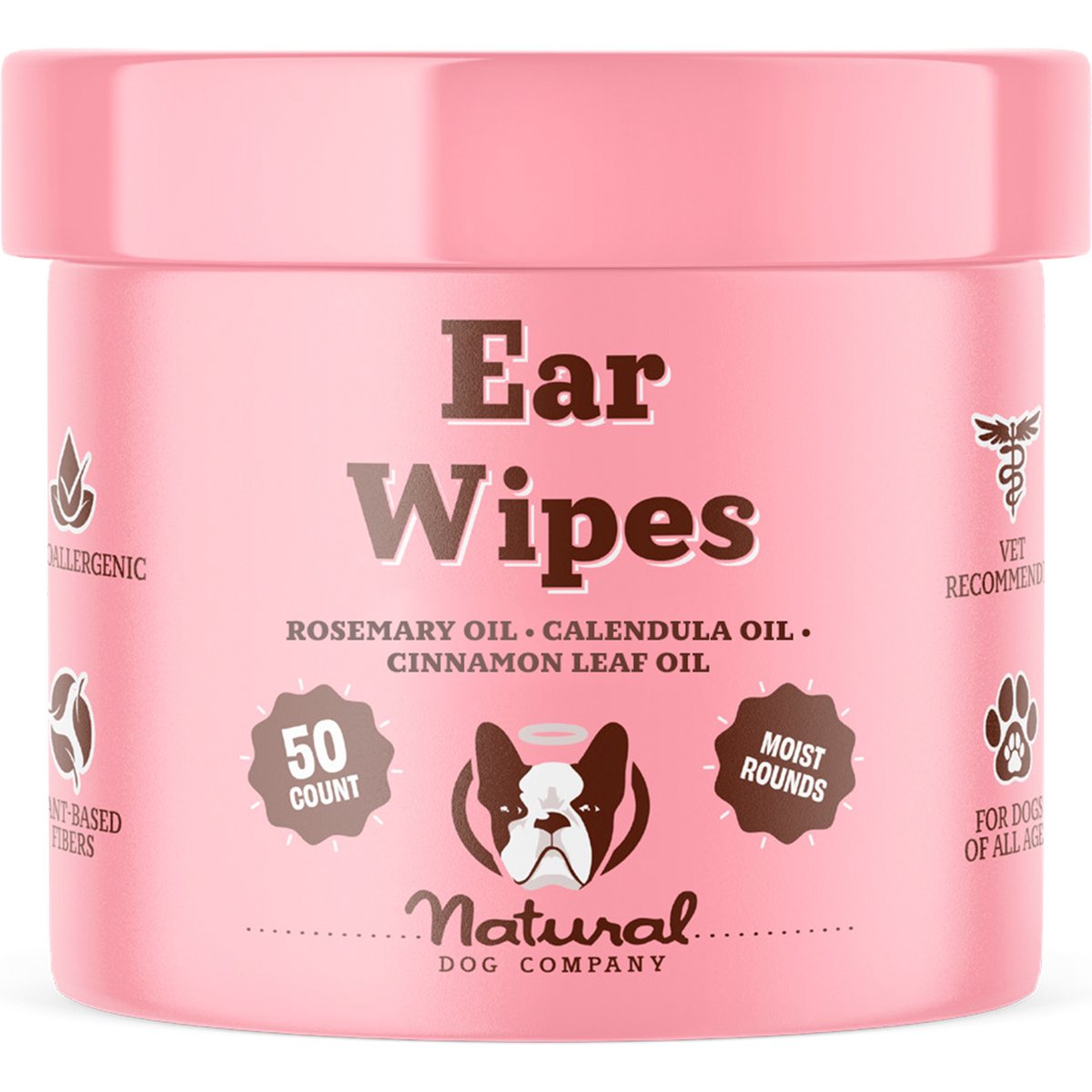 Natural Dog Company Ear Dog Grooming Wipes, 50 count