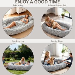 Berenlefe Oversized Orthopedic Memory Foam Lounge Human Dog Bed with Faux Fur, Pillow, Blanket & Non-Slip Bottom, Light Gray, 78 x 47.3 x 11.8-in slide 2 of 7
