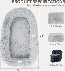 Berenlefe Oversized Orthopedic Memory Foam Lounge Human Dog Bed with Faux Fur, Pillow, Blanket & Non-Slip Bottom, Light Gray, 70.9 x 45 x 11.8-in slide 2 of 7