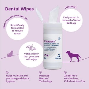 VETRADENT Organic Natural Mild Vanilla Flavored Dog & Cat Dental Wipes, 60 count
