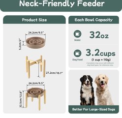 Havniva Anti-Gulping Slow Feeder Elevated Dog Bowl with Wooden Stand, Brown Coffee, 9.5-in slide 2 of 7