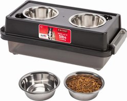 IRIS WeatherPro Airtight Elevated Dog Feeder with Food Storage Container & 4 Stainless Steel Bowls in Lid, Smoke Black, Small: 2-cup