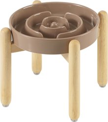 Havniva Anti-Gulping Slow Feeder Elevated Dog Bowl with Wooden Stand, Brown Coffee, 9.5-in slide 1 of 7