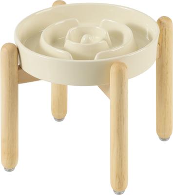 8.2in Havniva Anti-Gulping Slow Feeder Elevated Dog Bowl with Wooden Stand, Light Green, 7.3-in