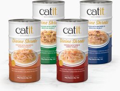 Catit Divine Shreds, Chicken with Salmon & Pumpkin, Jelly Variety Pack Grain-Free Wet Cat Food, 3-oz can, 4 count slide 2 of 5