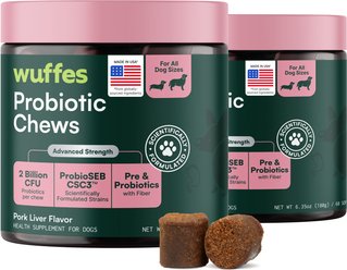 Wuffes Digestive Probiotics Gut Support with Digestive Enzymes Pork Liver Flavored Soft Chew Supplemen...