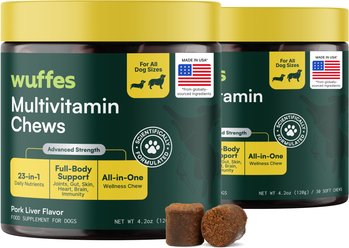 Wuffes 23-in-1 Multivitamin for Hip & Joint, Skin & Coat & Immune Support with Omega 3 Pork Liver Flav...