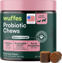Wuffes Digestive Probiotics Gut Support with Digestive Enzymes Pork Liver Flavored Soft Chew Supplement for Dogs, 60 count