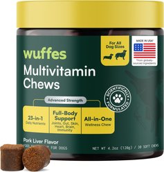Wuffes 23-in-1 Multivitamin for Hip & Joint, Skin & Coat & Immune Support with Omega 3 Pork Liver Flavored Soft Chew Supplement for Dogs, 30 Count