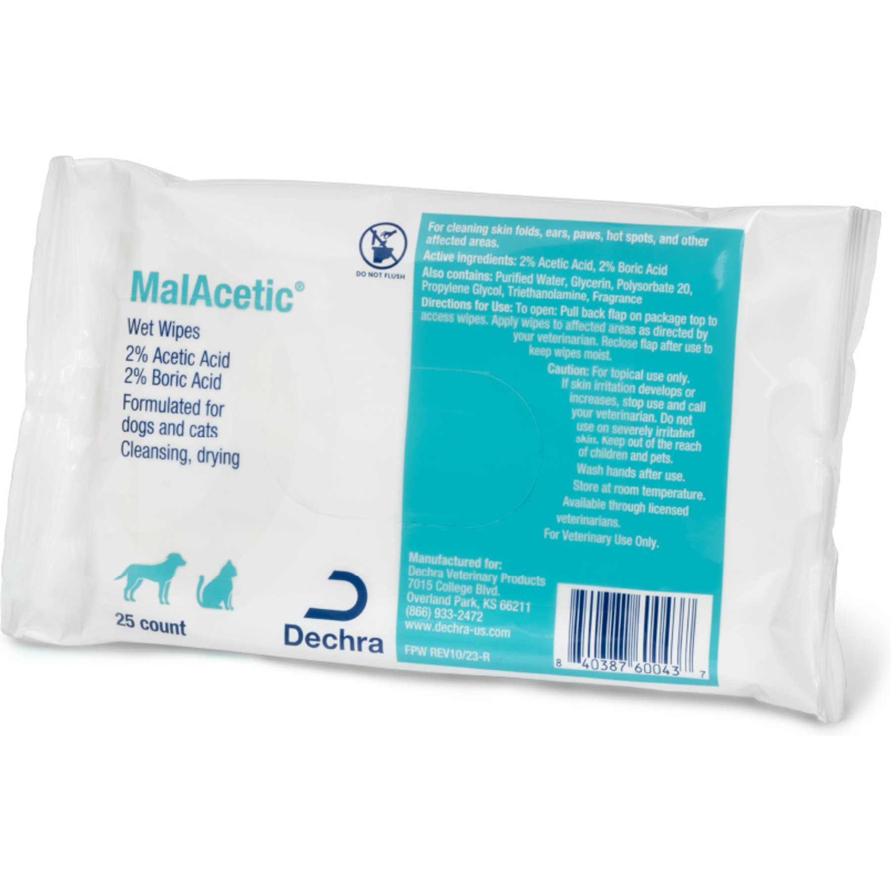 MalAcetic Wet Wipes for Dogs & Cats, 25 count pack