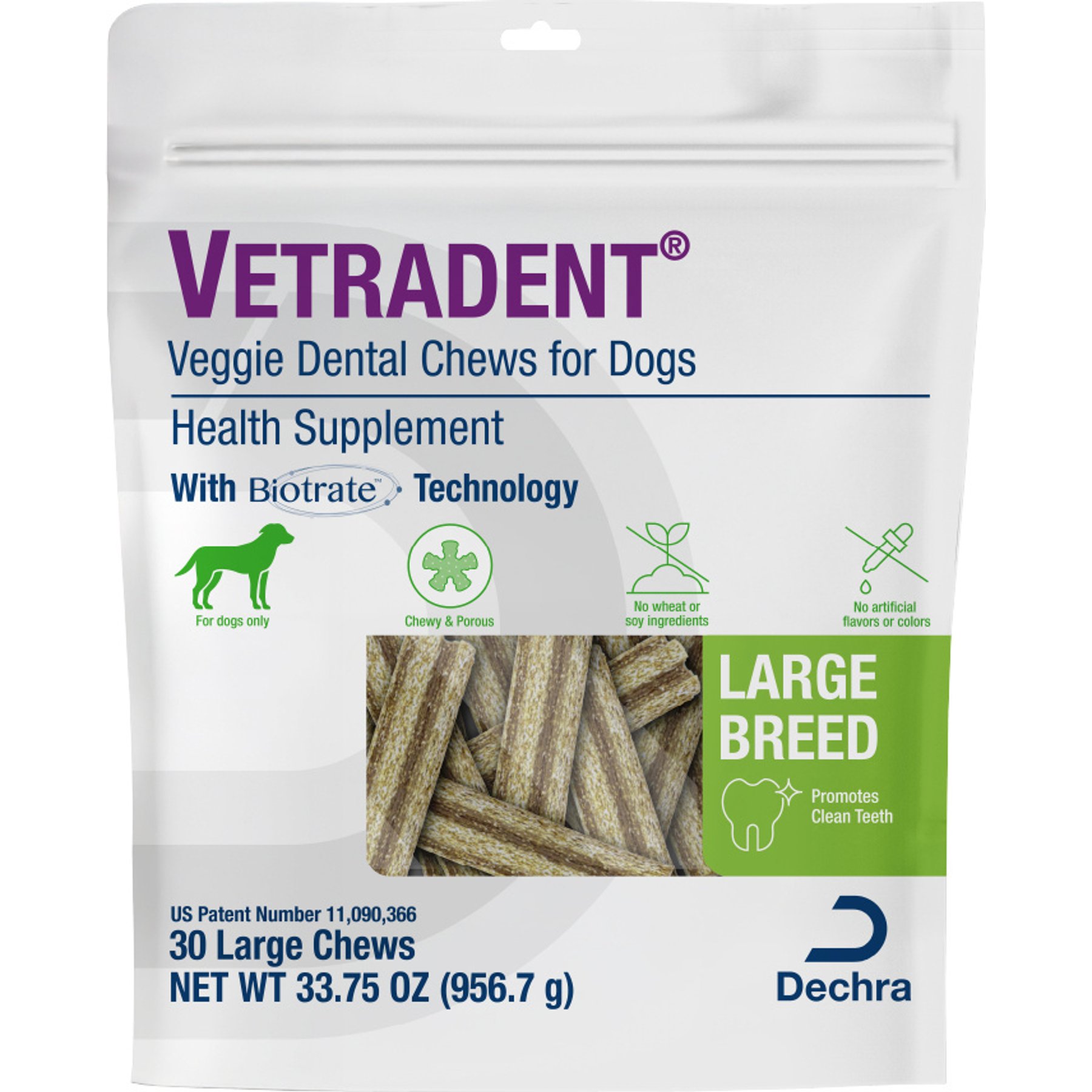 VETRADENT Veggie Large Adult Dog Dental Chew Treats, 30 count