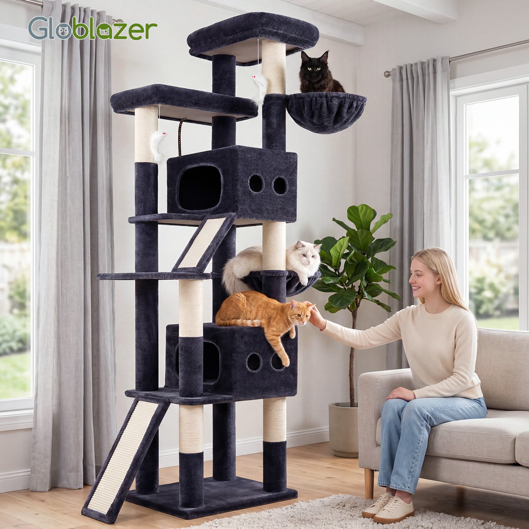 Globlazer Multi-Level Tall Tower 83-in Plush Condo Cat Tree, Dark Gray