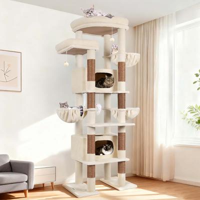 Globlazer Maine Coon 84-in Plush Condo Cat Tree, Light Gray