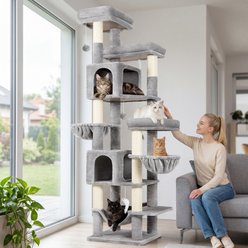 Globlazer 82-in Tower Plush Condo Cat Tree, Light Gray
