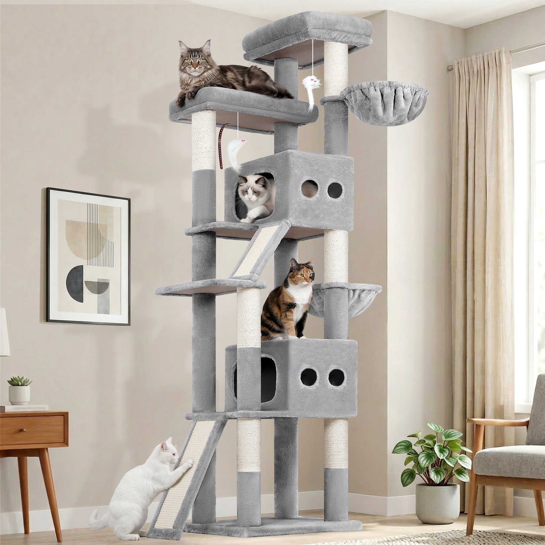 Globlazer Multi-Level Tall Tower 83-in Plush Condo Cat Tree, Light Gray